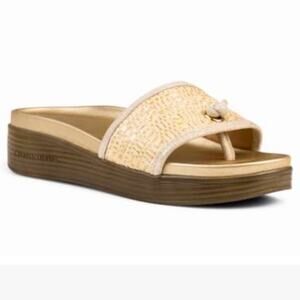 Donald Pliner | Farrah Platform Slide Sandals Raffia Open Toe Wedge Size 9.5